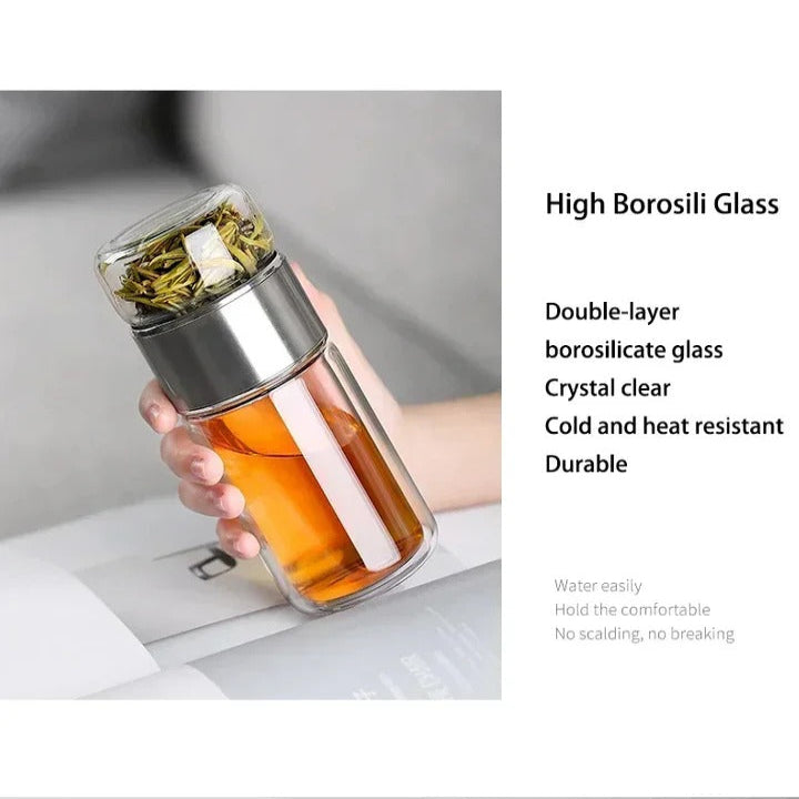 Elegante Teebereiterflasche aus Doppelwandigem Glas, 430ml