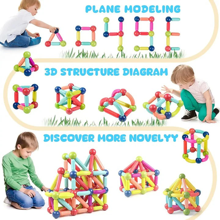 Magnetische Bauklötze und Kugeln Spielset für Kinder, 98 Teile