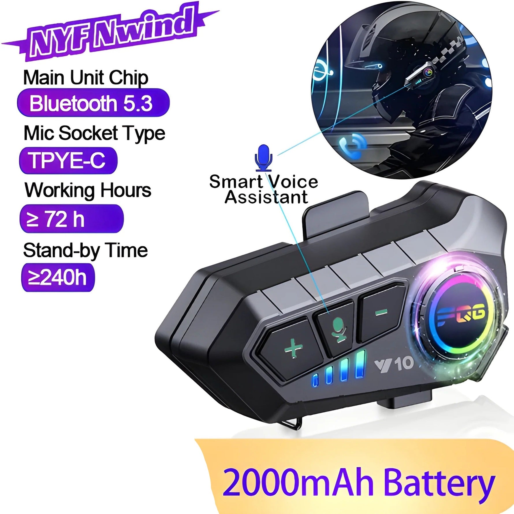 Kabelloses Bluetooth-Headset für Motorradhelme mit IPX6 Schutz