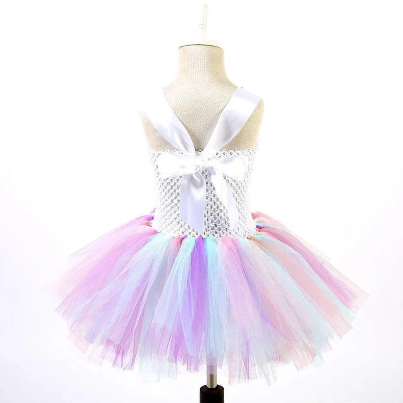 Mädchen Tüllkleid mit Elastischem Oberteil und Passendem Stirnband