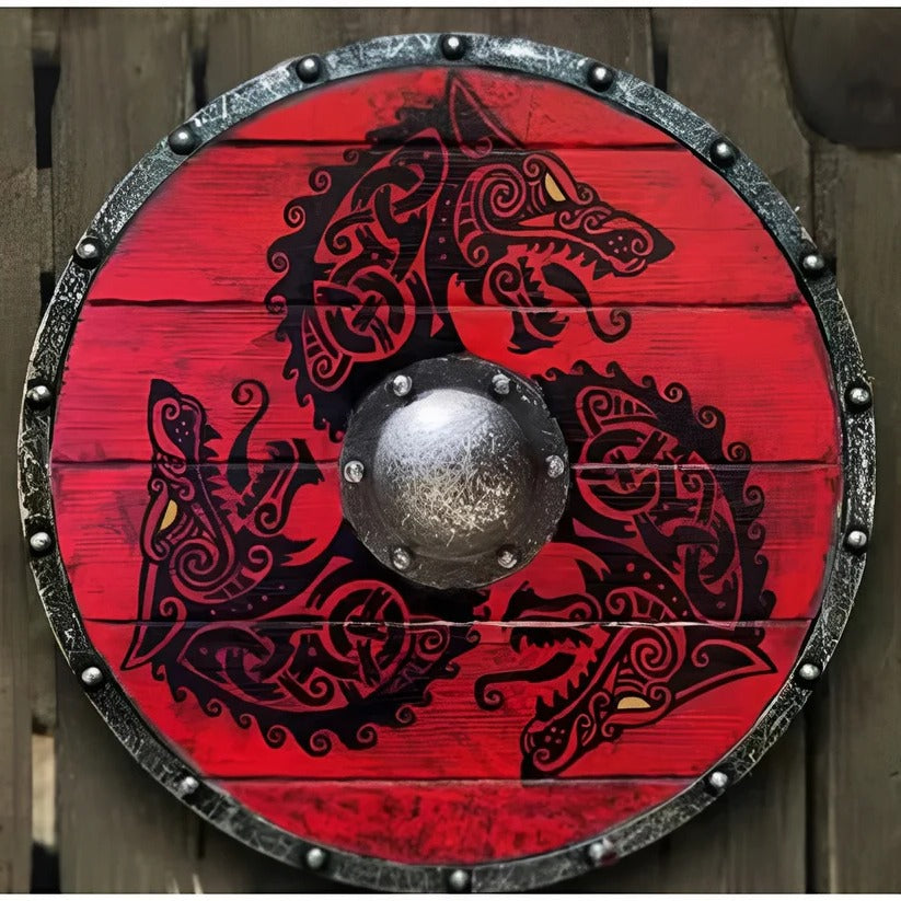 Runder Holzschild im Mittelalter-Stil mit einzigartigen Mustern