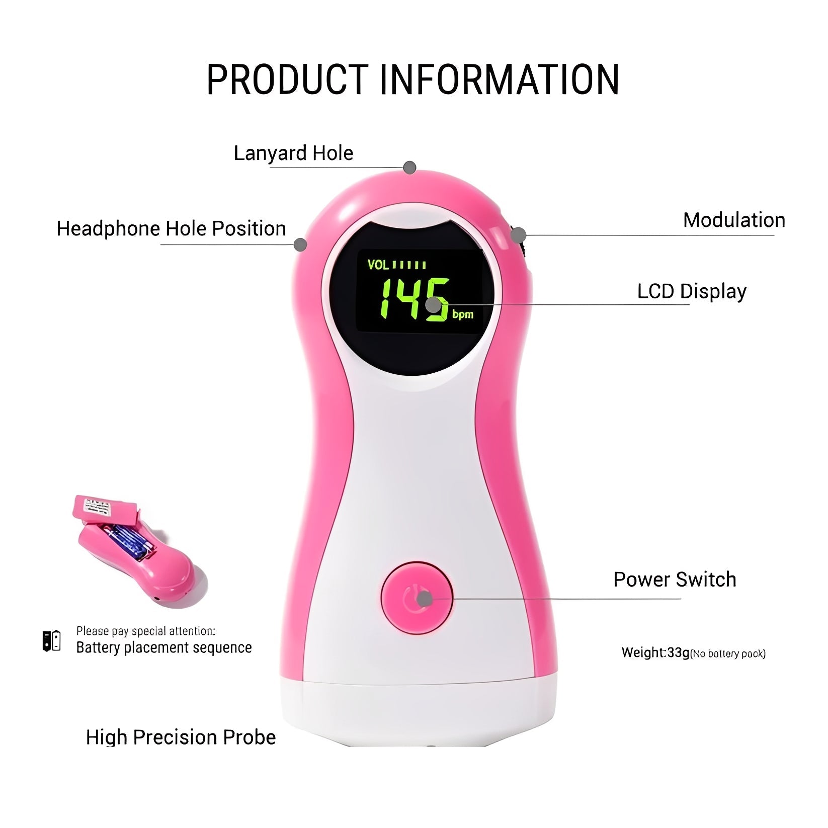 Tragbarer Fetalmonitor mit LCD-Anzeige und Kopfhörerausgang