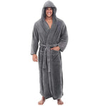 Langärmliger Fleece-Bademantel für Herren mit Kapuze und kuscheligen Taschen