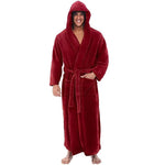 Langärmliger Fleece-Bademantel für Herren mit Kapuze und kuscheligen Taschen