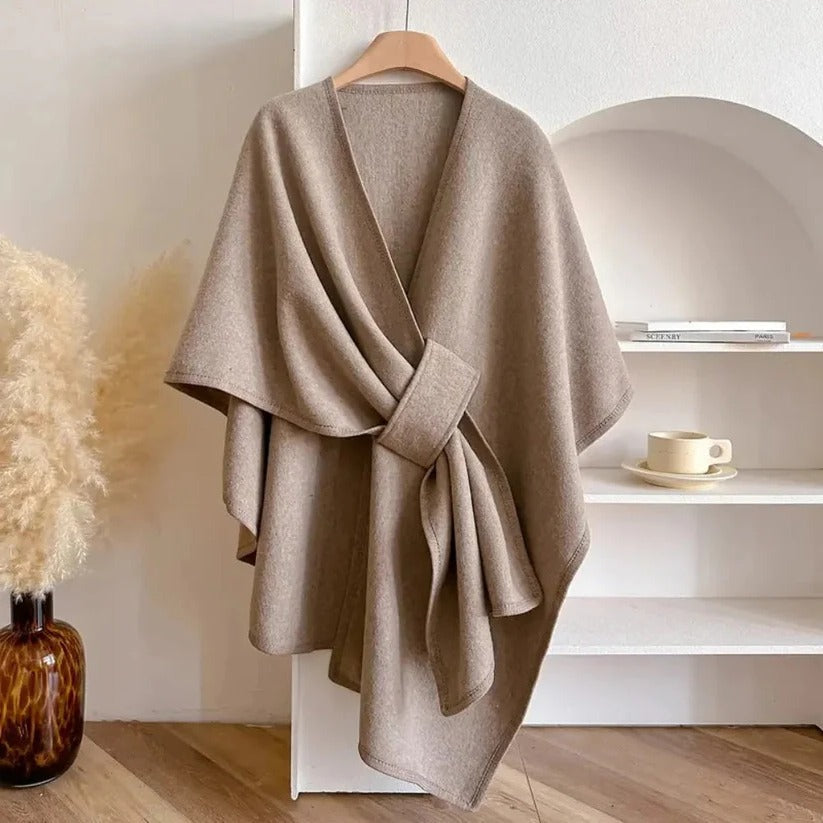 Damen Poncho-Mantel aus Mikrofaser mit Verstellbarem Verschluss