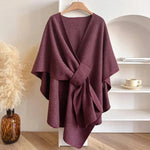 Damen Poncho-Mantel aus Mikrofaser mit Verstellbarem Verschluss