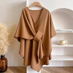 Damen Poncho-Mantel aus Mikrofaser mit Verstellbarem Verschluss