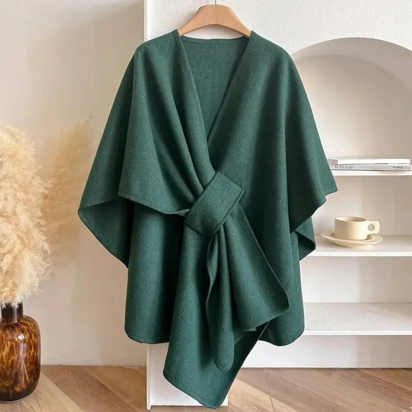 Damen Poncho-Mantel aus Mikrofaser mit Verstellbarem Verschluss