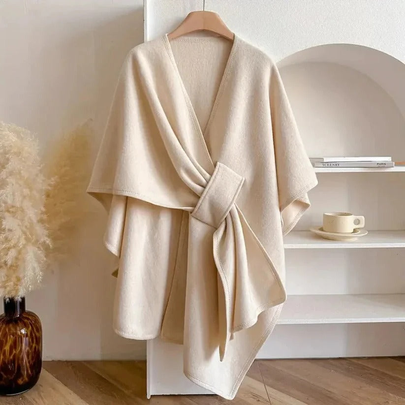 Damen Poncho-Mantel aus Mikrofaser mit Verstellbarem Verschluss