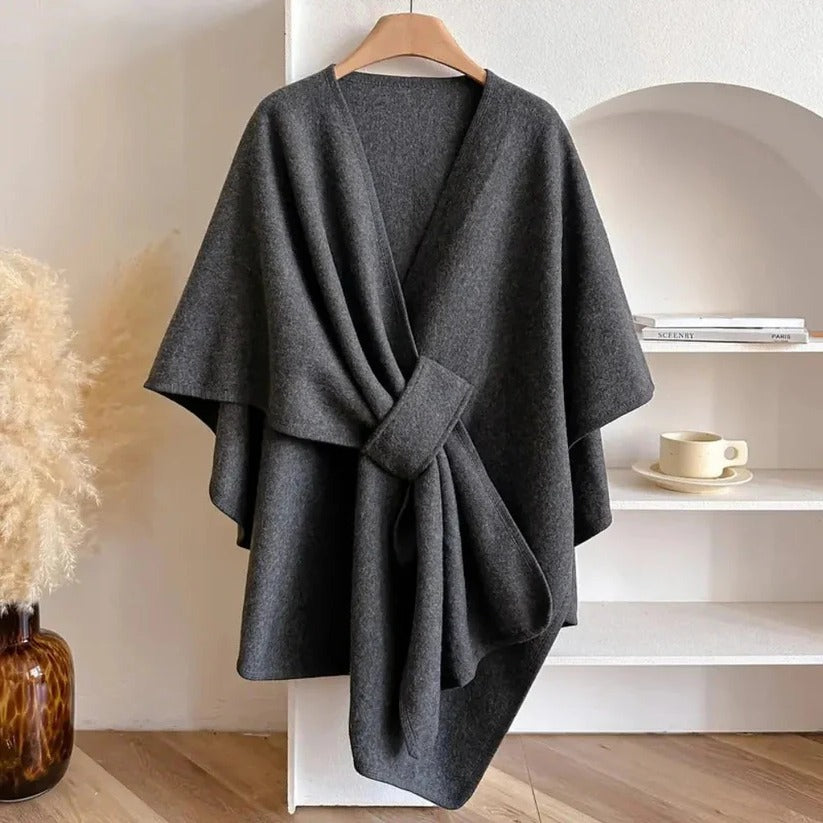 Damen Poncho-Mantel aus Mikrofaser mit Verstellbarem Verschluss