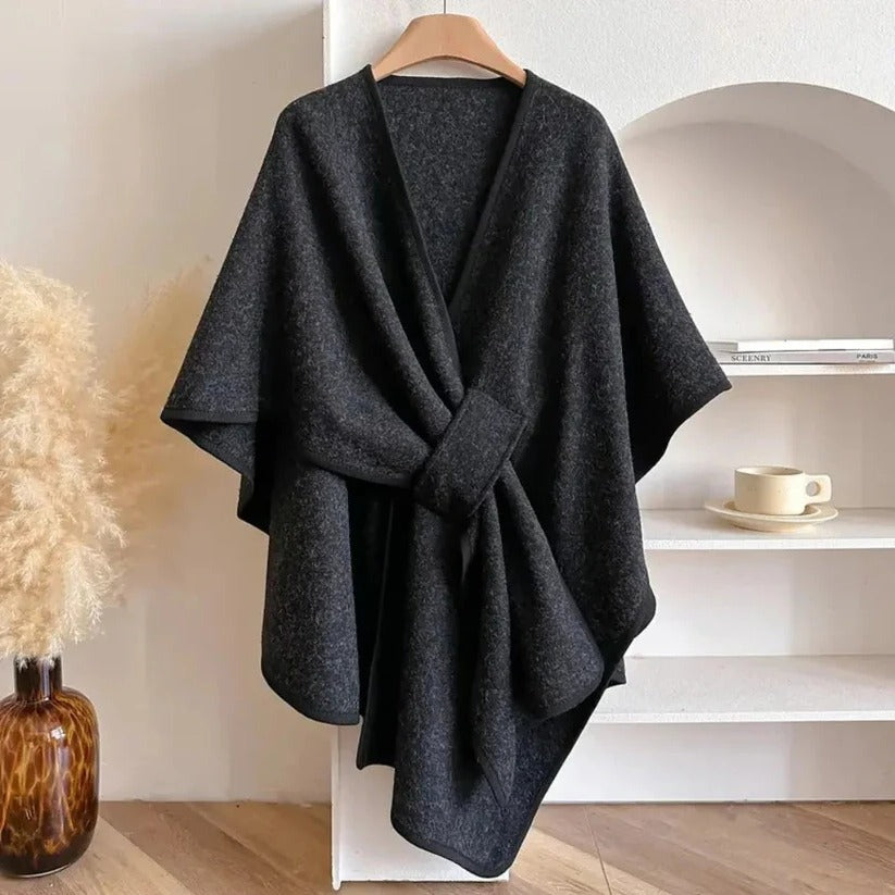 Damen Poncho-Mantel aus Mikrofaser mit Verstellbarem Verschluss