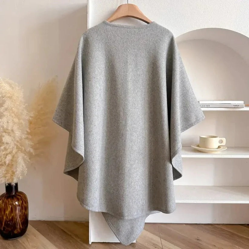 Damen Poncho-Mantel aus Mikrofaser mit Verstellbarem Verschluss