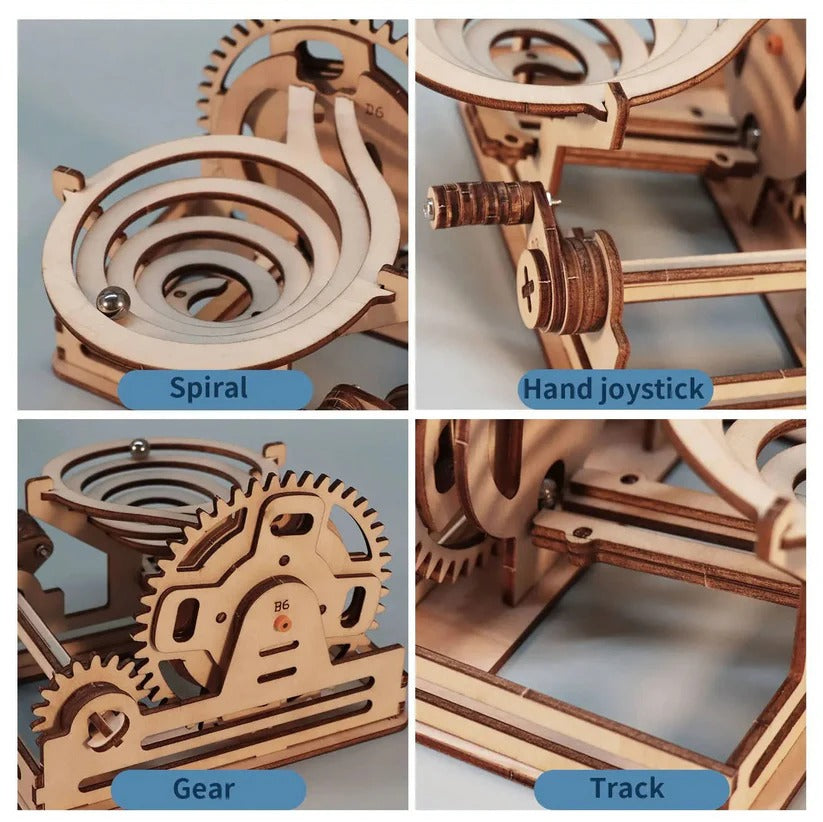 Mechanisches Marmorbahn-Bauset aus Holz für Erwachsene – Kreativer Spaß
