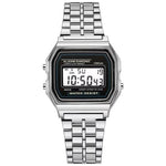 Klassische Unisex Digitale Uhr mit Edelstahlarmband und LED-Anzeige