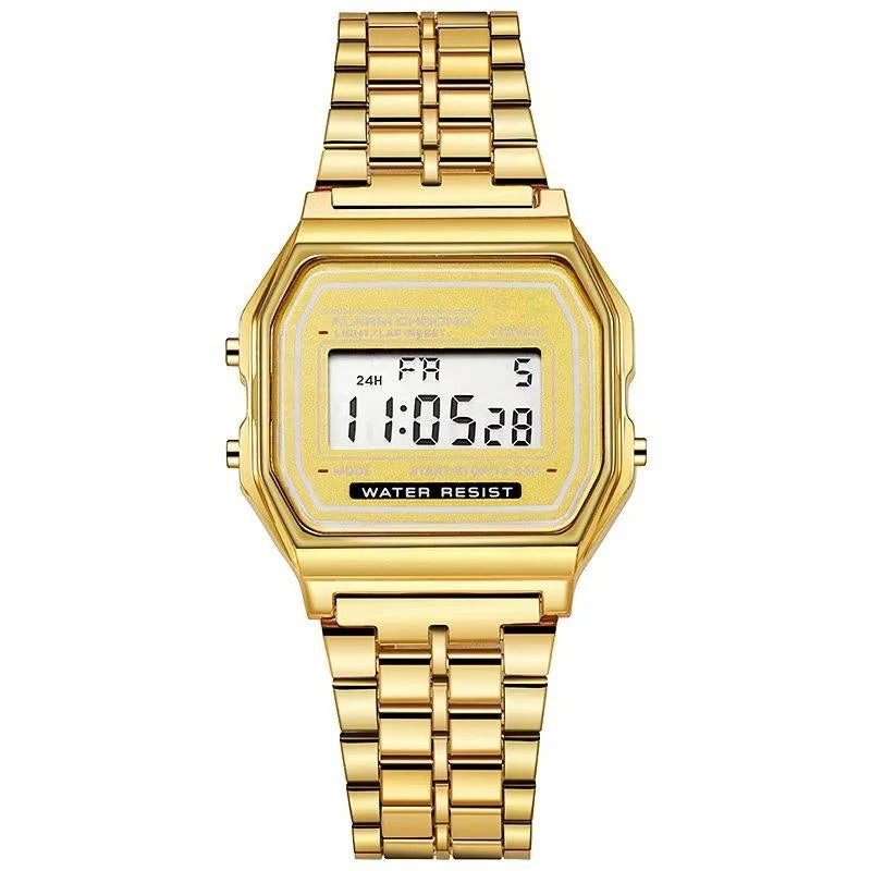 Klassische digitale Uhr im Vintage-Stil mit Edelstahlarmband und LED-Anzeige