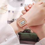 Klassische Unisex Digitale Uhr mit Edelstahlarmband und LED-Anzeige