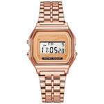 Klassische digitale Uhr im Vintage-Stil mit Edelstahlarmband und LED-Anzeige