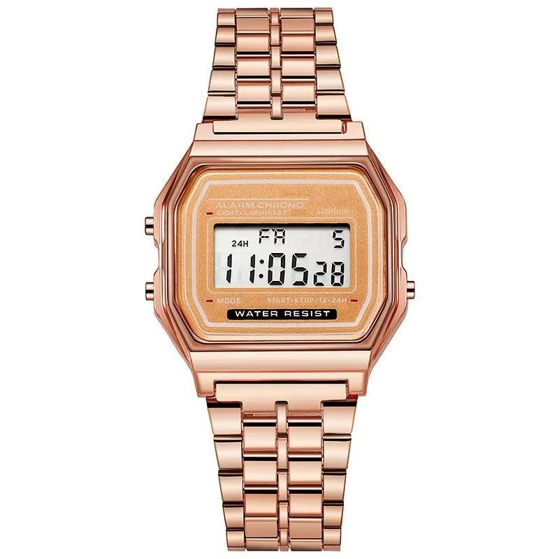 Klassische digitale Uhr im Vintage-Stil mit Edelstahlarmband und LED-Anzeige