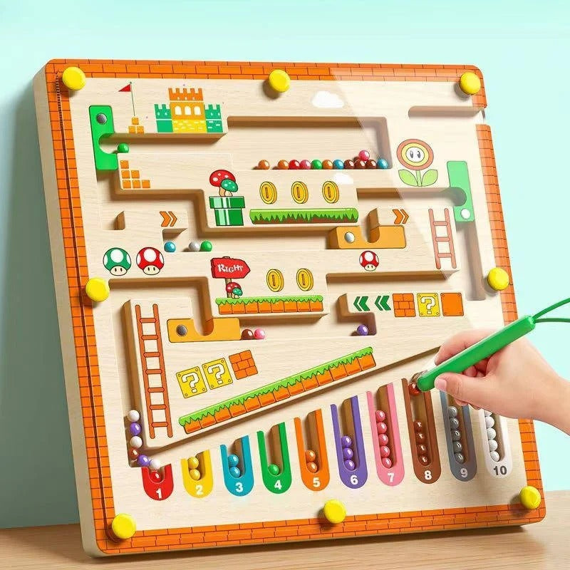 Magnetisches Holzlabyrinth-Puzzle für Kinder mit Farbsortierung
