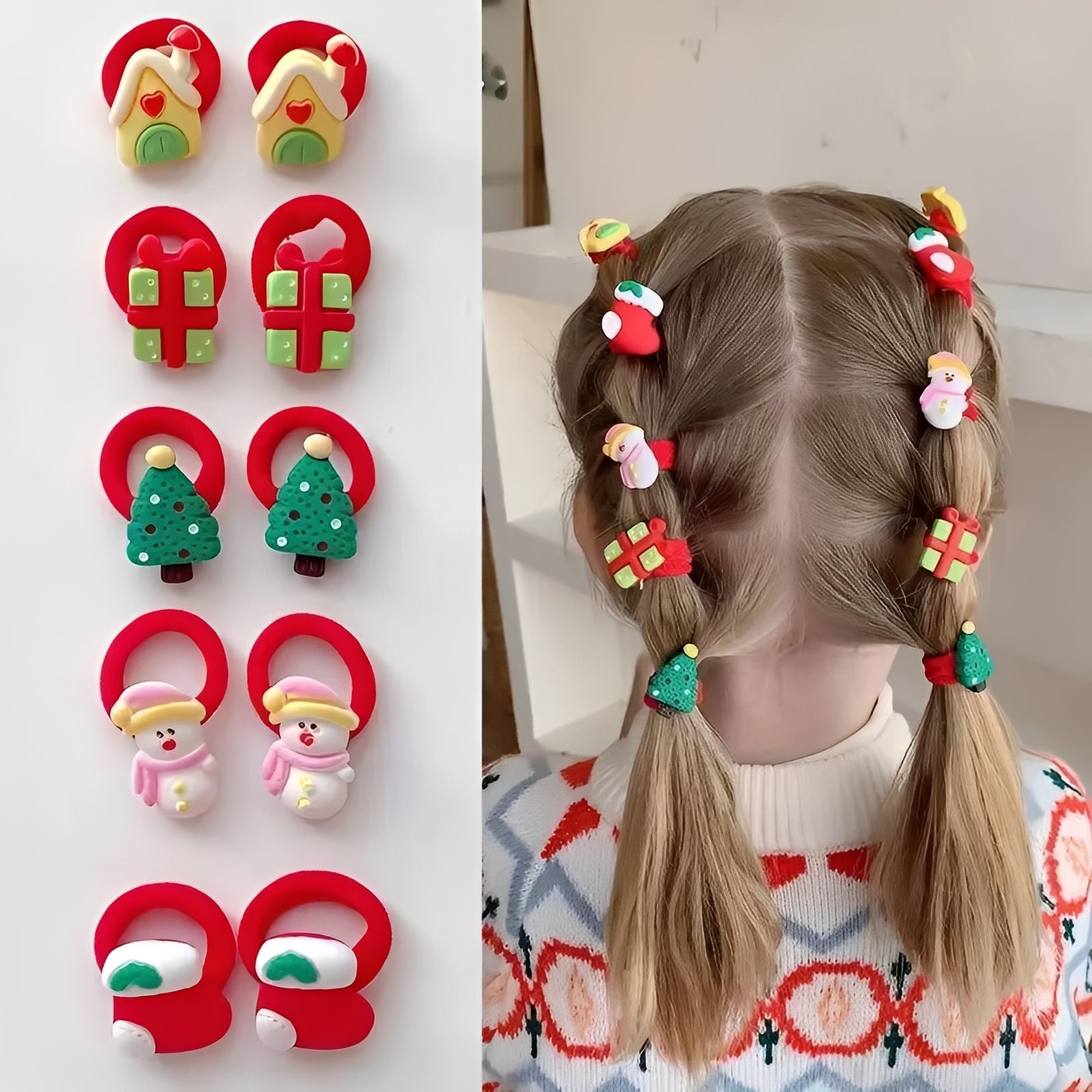 Festliche Haargummis für Kinder - 10 Stück mit 3D-Designs