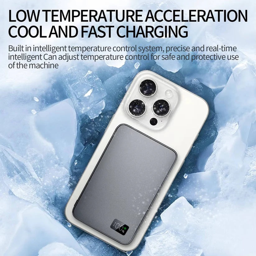 Tragbarer Aluminium-Ladeakku mit Magnet und schneller kabelloser Aufladung für iPhones
