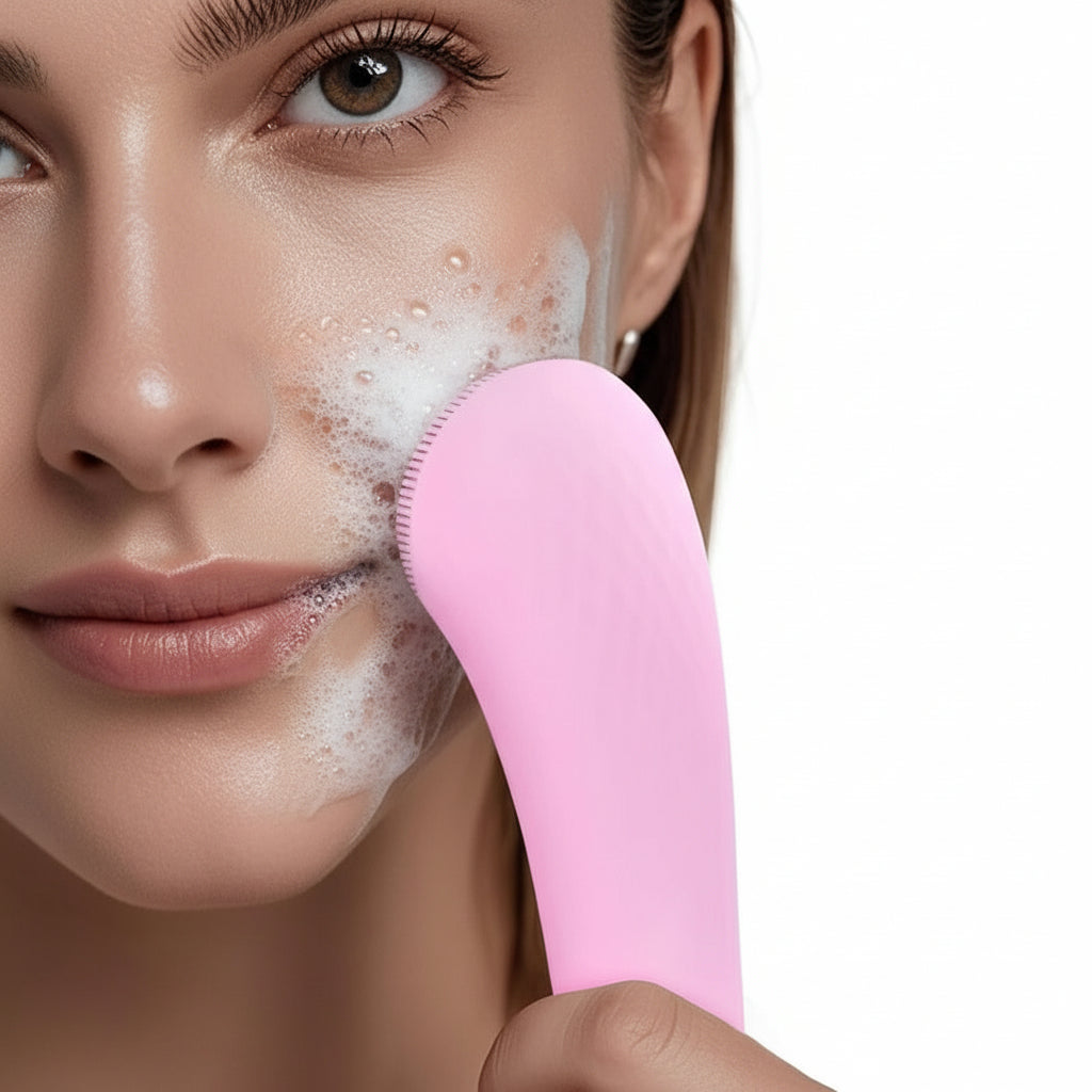 Wiederaufladbare Silikon-Gesichtsreinigungsbürste mit Heizmassage und Vibrationspeeling