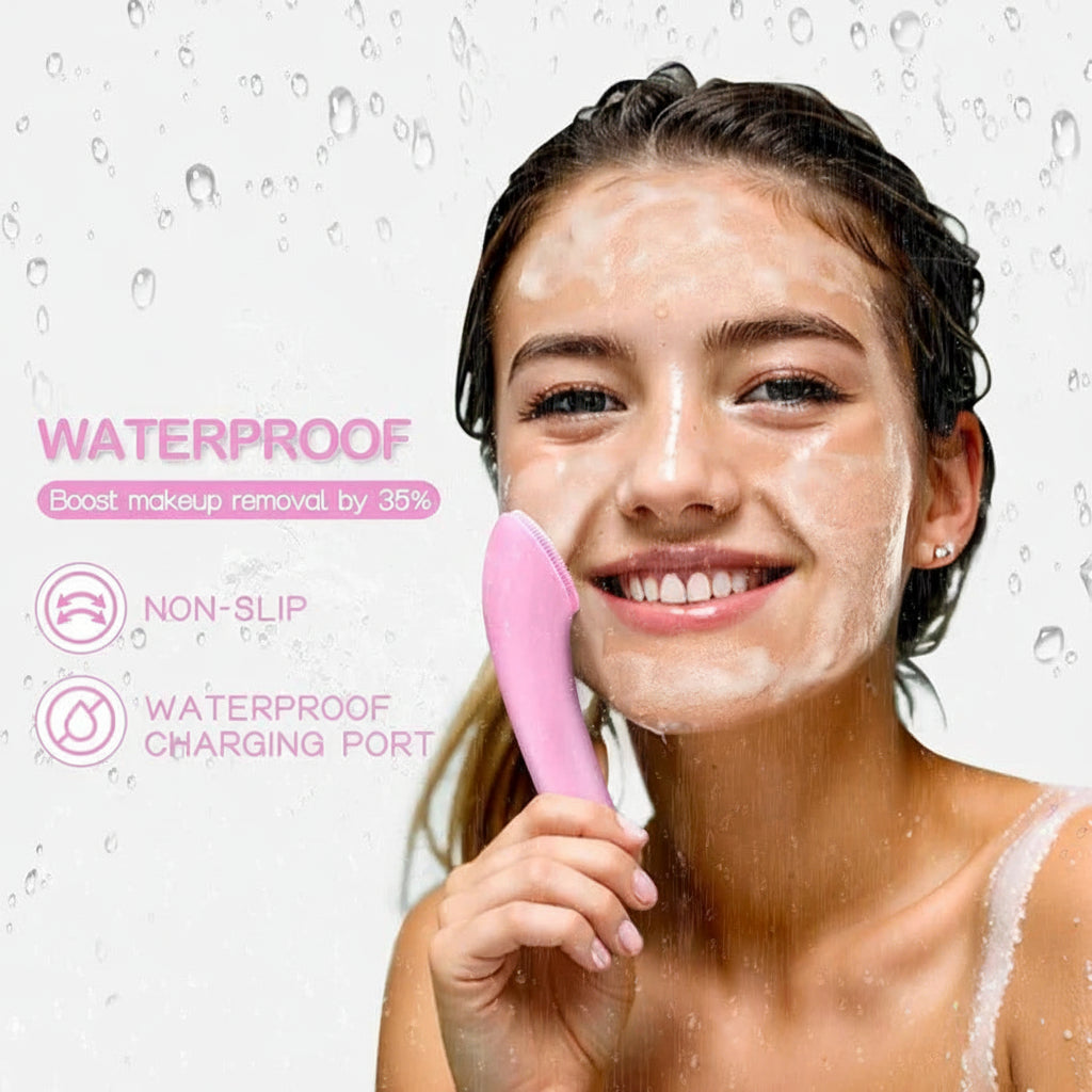 Wiederaufladbare Silikon-Gesichtsreinigungsbürste mit Heizmassage und Vibrationspeeling