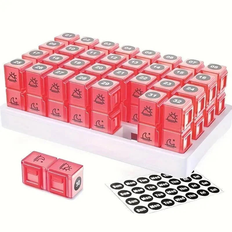Monatlicher Pillenorganisator mit 31 Fächern und Etiketten
