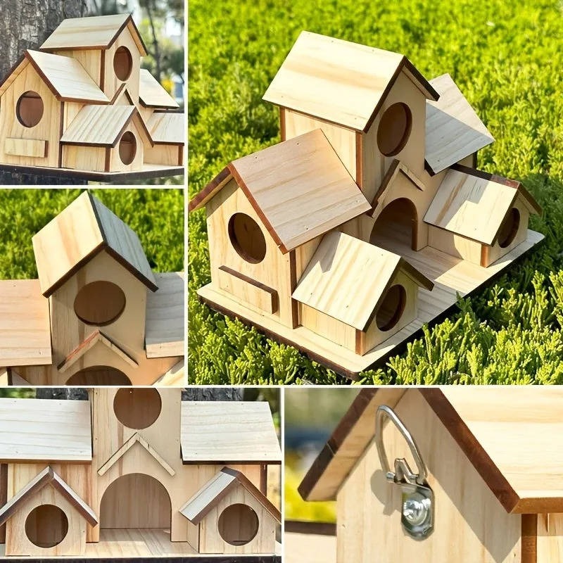 Elegantes Holzvogelhaus mit dekorativem Design für den Garten