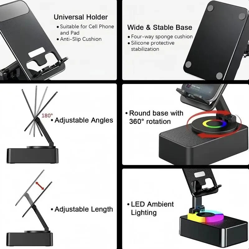 All-in-One Bluetooth Lautsprecher mit Handyhalterung und LED-Beleuchtung