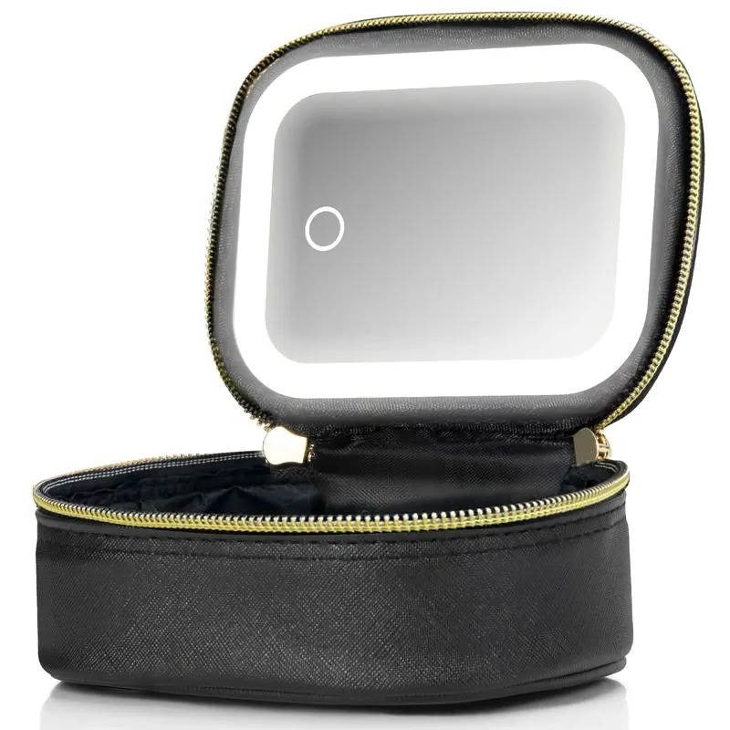 Kompakte Reisekosmetiktasche mit Abnehmbarem LED-Spiegel und Organizer