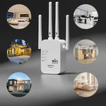 Dualband WLAN Verstärker mit 4 Antennen und Ethernet-Anschluss für optimierte Abdeckung im ganzen Haus