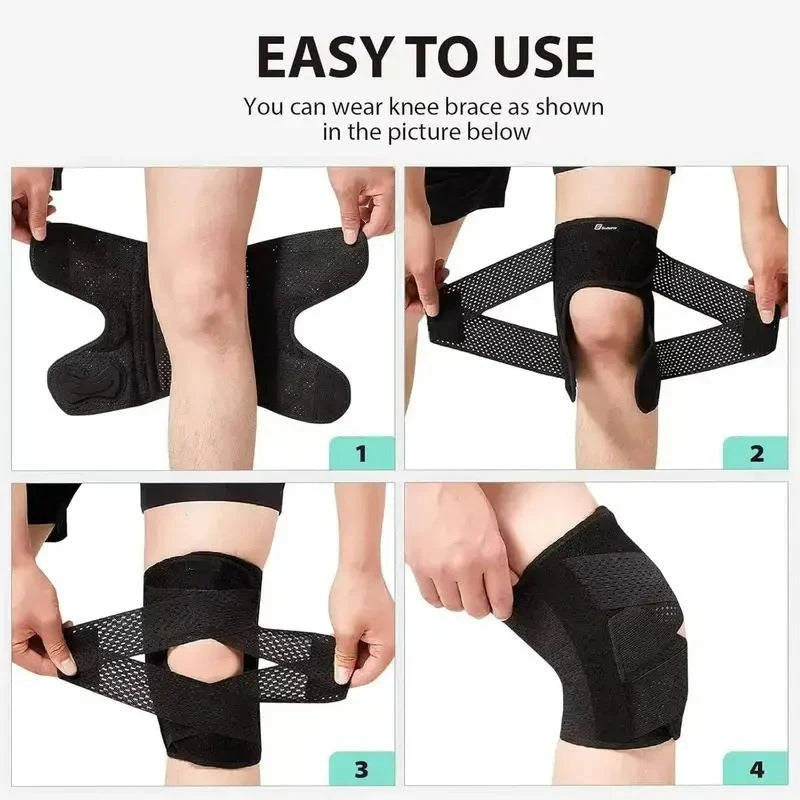 Verstellbare Kniebandage mit seitlichen Stabilatoren und atmungsaktiver Unterstützung