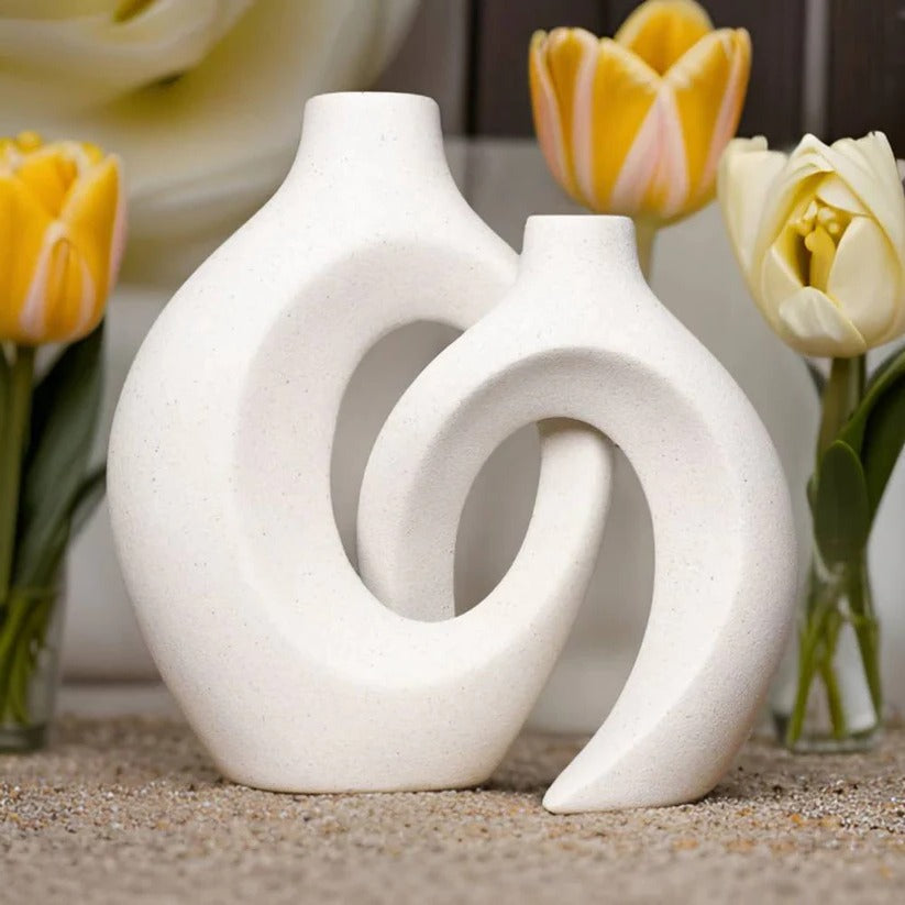 Handgefertigte Keramikvase mit Geflecht-Design für Blumenarrangements