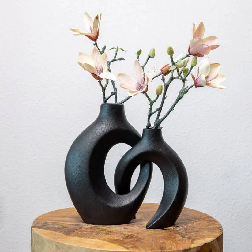 Handgefertigte Keramikvase mit Geflecht-Design für Blumenarrangements