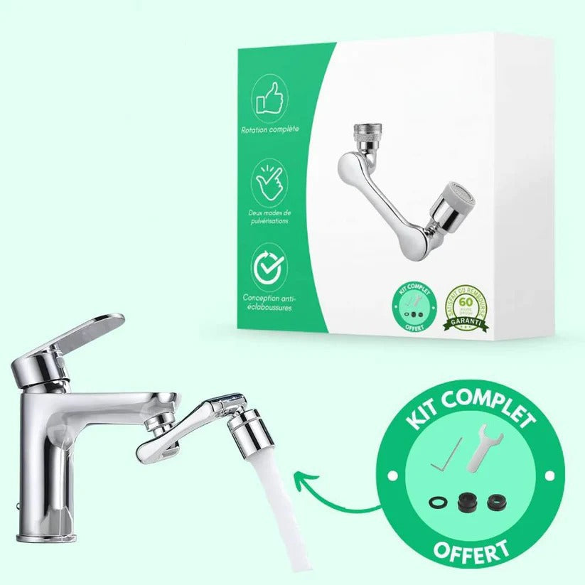 Wasserhahn-Aufsatz mit 1440° Drehung und integriertem Wassersparer