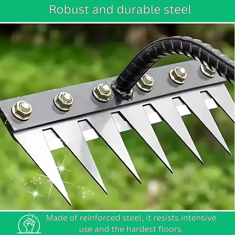Ergonomischer Gartenrechen aus Stahl für effizientes Unkrautjäten