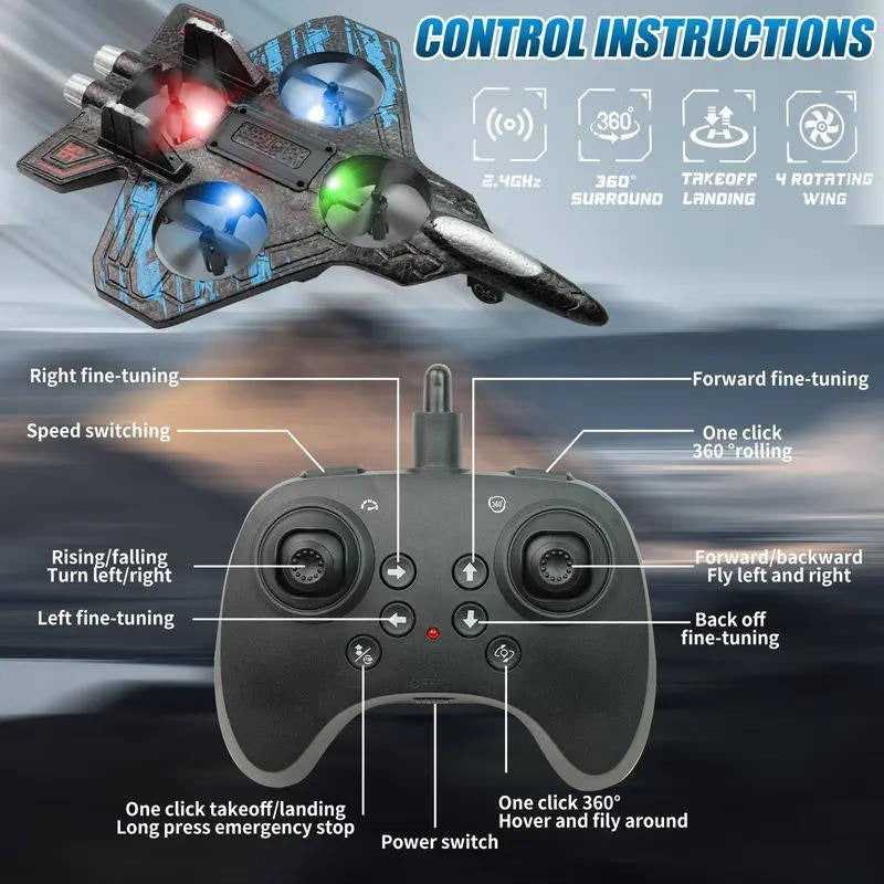 Kinderfreundliches RC Flugzeug mit 360° Drehungen und LED-Lichtern