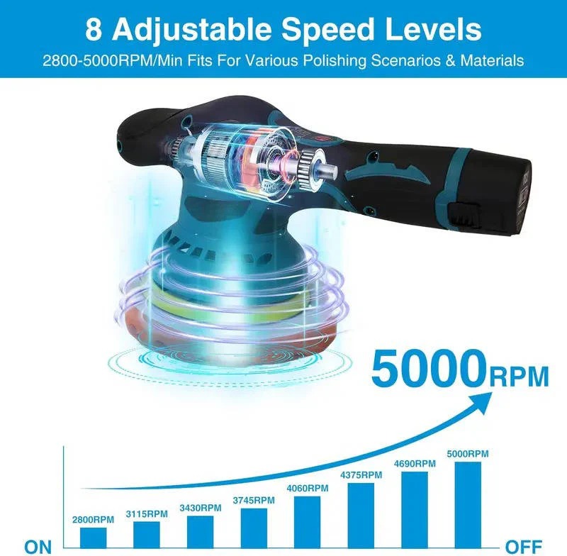 Kabelloser Polierer für Autos mit 6 Geschwindigkeiten und 9mm Orbit, 15 cm Pad