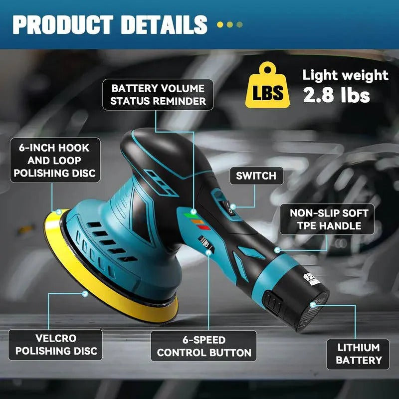Kabelloser Polierer für Autos mit variablen Geschwindigkeiten und 9mm Orbit, 15 cm Pad
