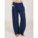 Bequeme Damen-Linenhose mit weitem Bein und elastischem Bund