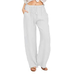 Bequeme Damen-Linenhose mit weitem Bein und elastischem Bund