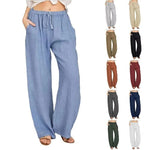 Bequeme Damen-Linenhose mit weitem Bein und elastischem Bund