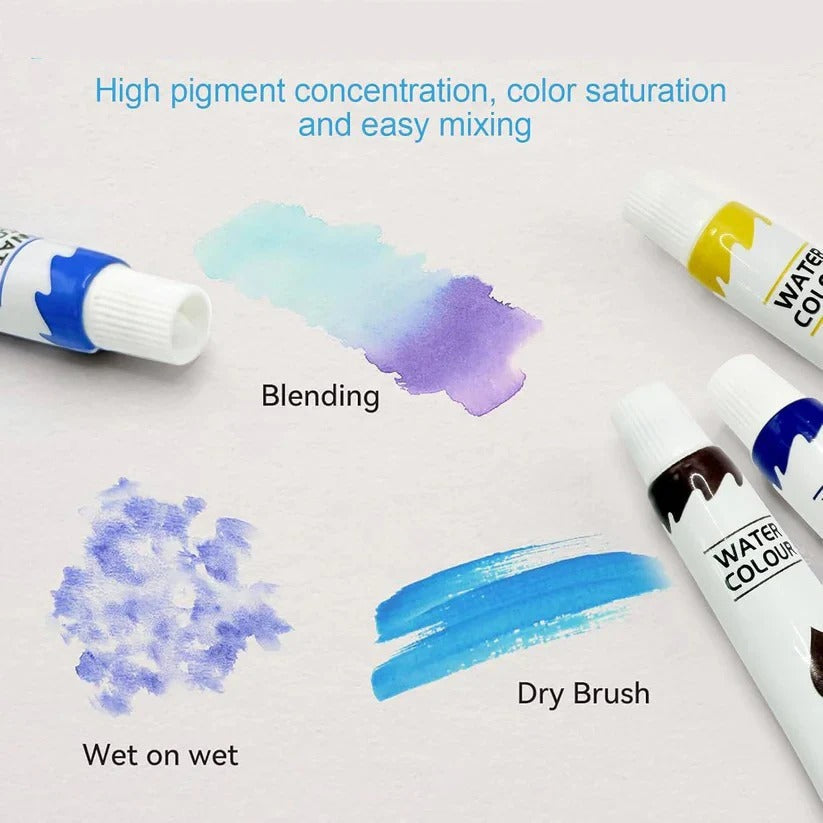 Kompaktes Aquarell-Set für unterwegs mit Palette, Pinsel und Skizzenbuch
