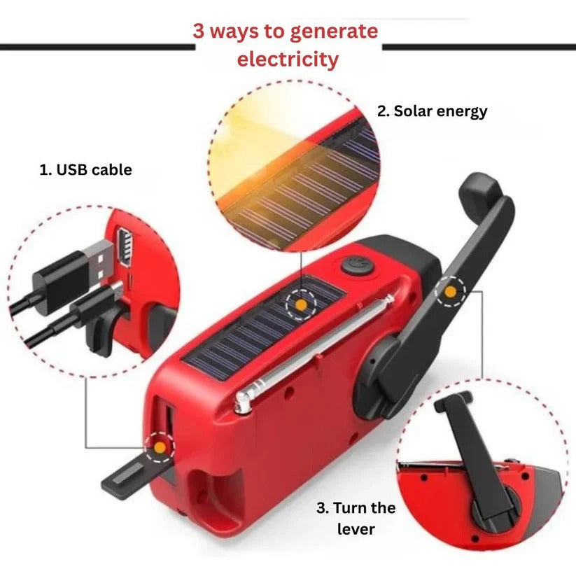 Solarbetriebene Notfallradio mit Handkurbel und Powerbank