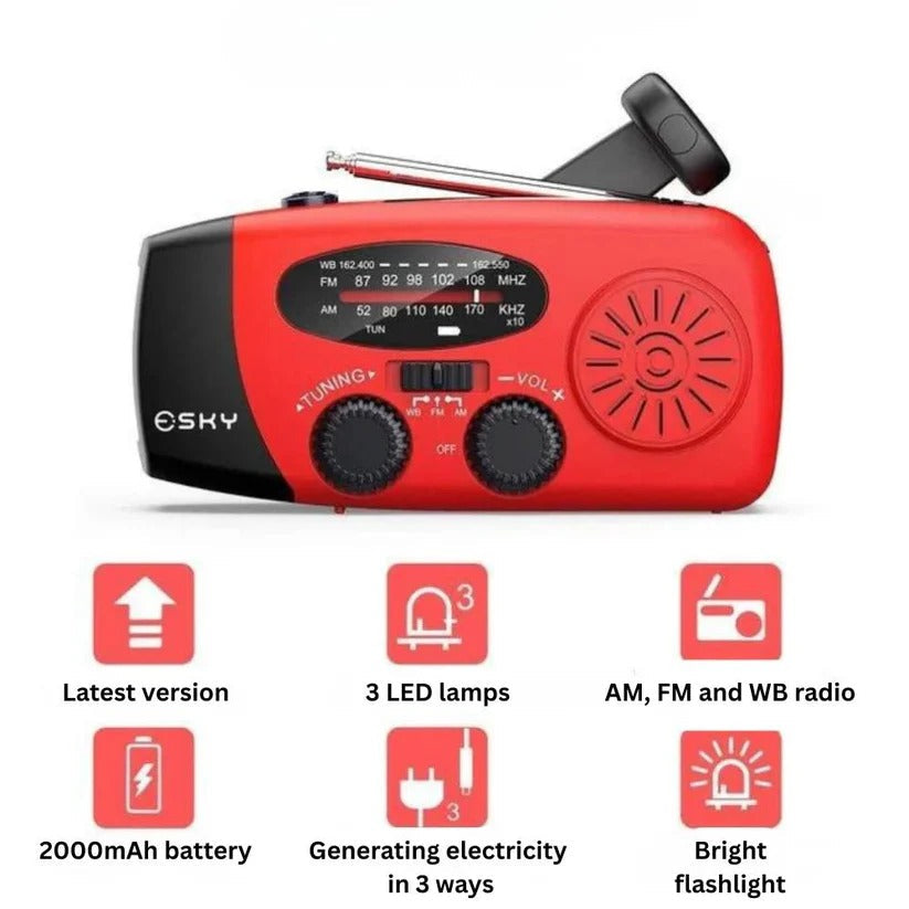 Sonnenbetriebenes Notfallradio mit Handkurbel und Powerbank