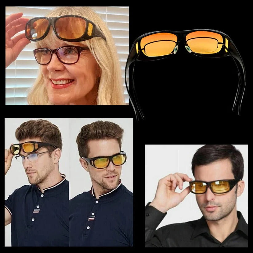 Überziehbare Nachtfahrbrille mit polarisierten, gelb getönten Gläsern