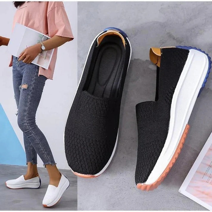 Luftige Slip-On Sneakers für Damen mit Weitem Zehenbereich und Gepolsterter Sohle