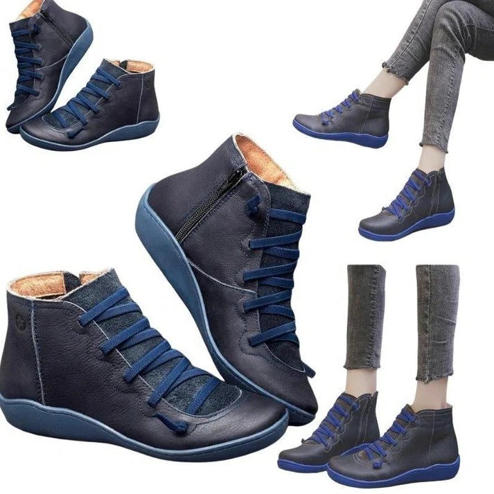 Damen Stiefeletten aus Kunstleder mit Blockabsatz und Reißverschluss