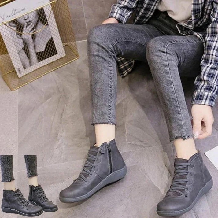Damen Stiefeletten aus Kunstleder mit Blockabsatz und Reißverschluss